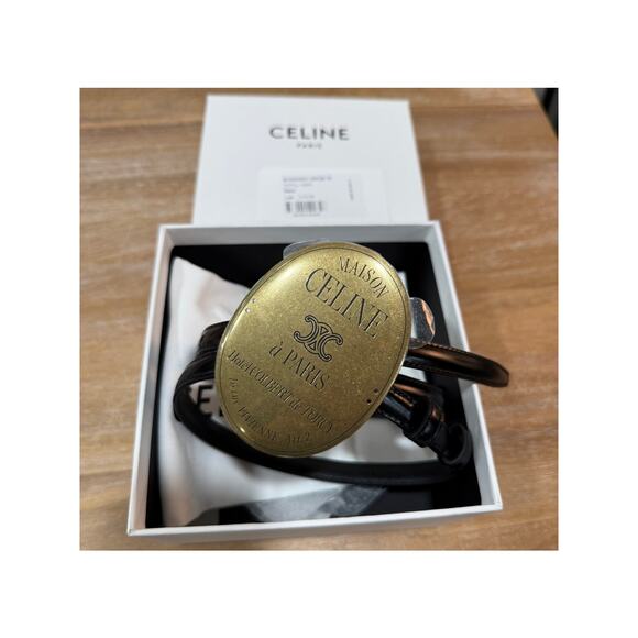 CELINE Maison Belt 13mm Taurillon Leather Black Gold Buckle Size 75 NIB Rare main image 7